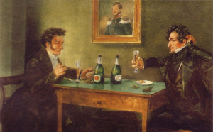 E.T.A. Hoffmann (links) und Ludwig Devrient im Weinkeller von Lutter & Wegner in Berlin (um 1900) | © bpk