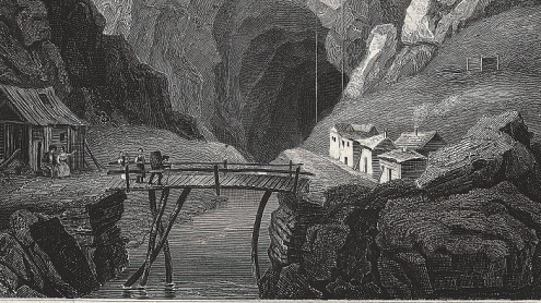 Die Kupferminen zu Fahlun in Schweden (1841) Meyer’s Universum, oder Abbildung und Beschreibung des Sehenswerthesten und Merkwürdigsten der Natur und Kunst auf der ganzen Erde. 8. Band Bibliographisches Institut, Hildburghausen [https://de.wikipedia.org/‌ wiki/Datei:Meyers_Universum_Band_08_45.jpg, gemeinfrei]